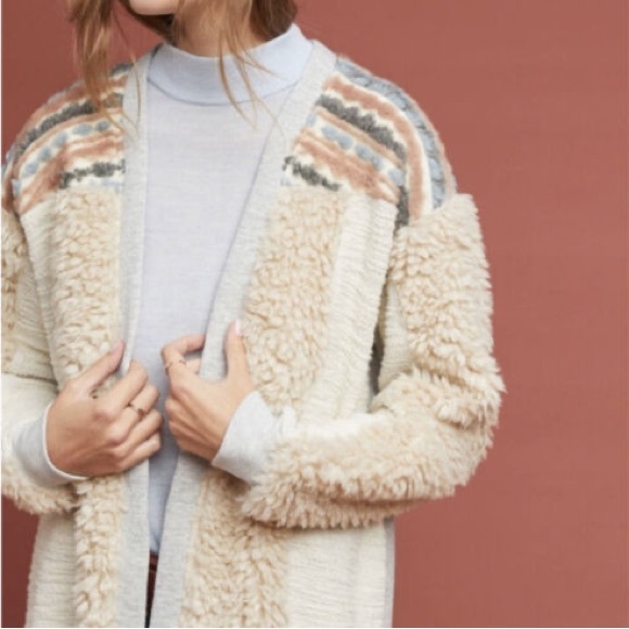 Anthropologie Amadi Chaparral cardigan mixed media knit Sherpa size Large - Picture 2 of 10